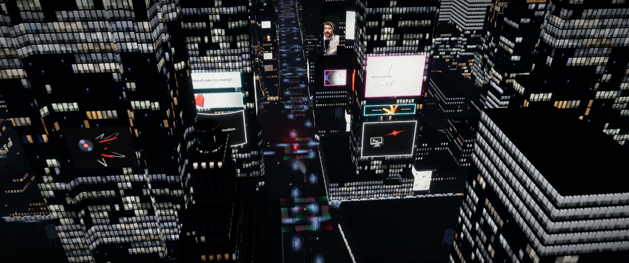 The film’s Times Square billboards playing video