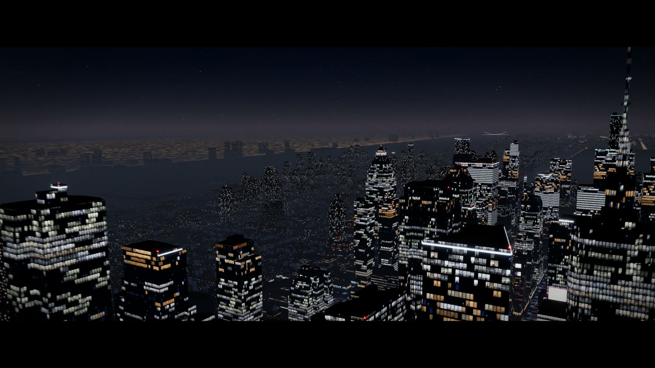 The NYC building model rendered as Manhattan at night