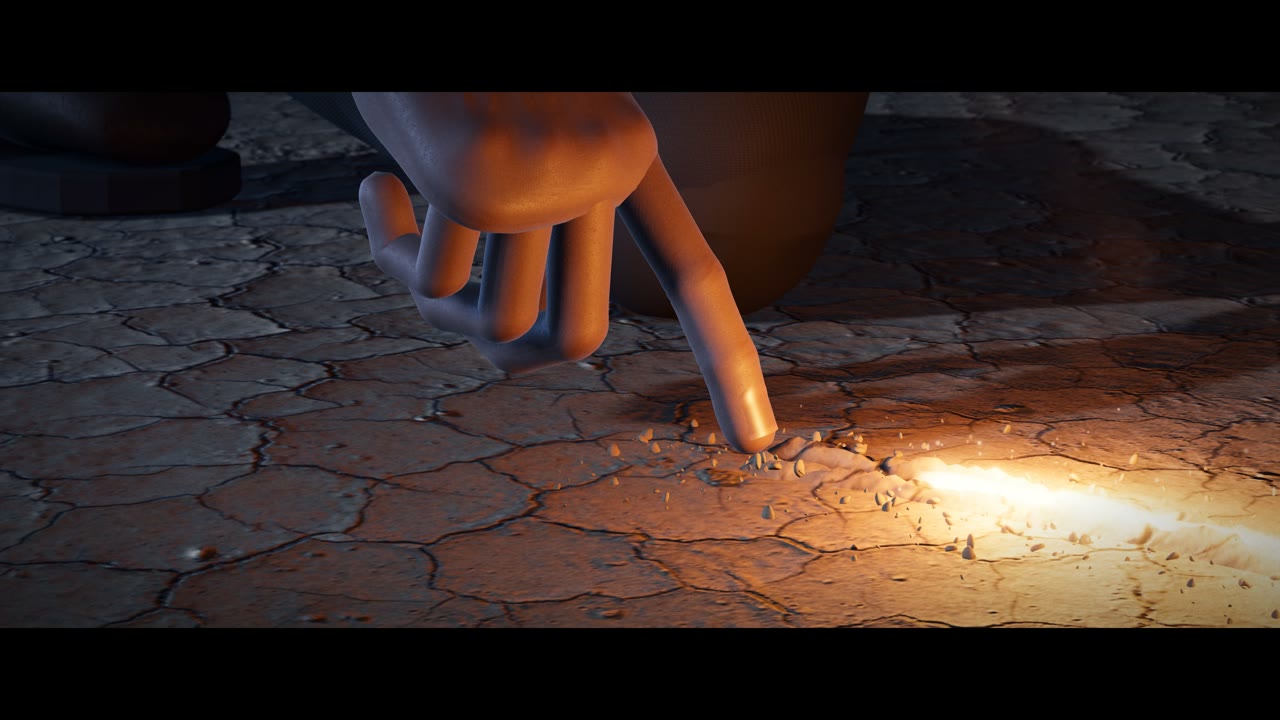 A warm glowing line drawn in the desert
